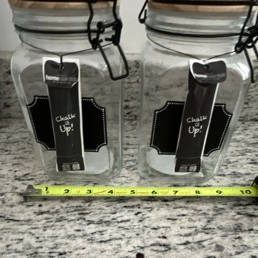 Home Essentials Chalk It Up! Clear Glass Canisters Set of 2 w/ Wood Lids & Latch